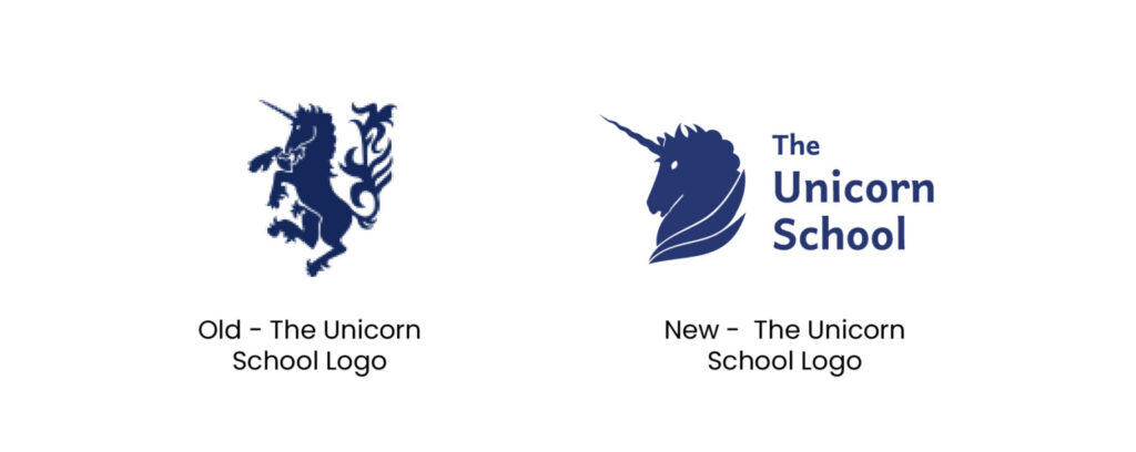Old Logo for The unicorn school and new logo